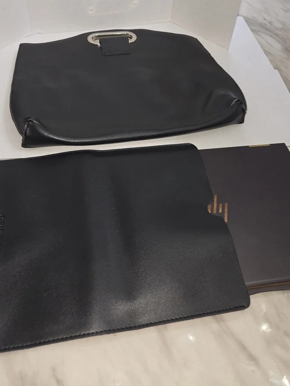 Originally Black Structured Tote Bag Silver Oval Handles Modern Minimalist